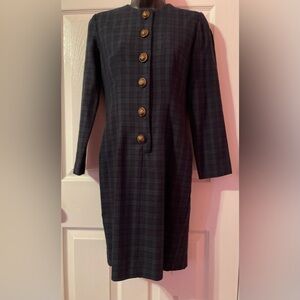 Vintage Santa Fe Tartan Green Plaid Long Sleeve Dress , Size 2